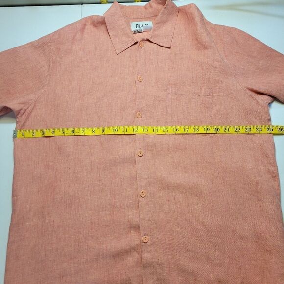 Flax Pink Salmon Linen Casual Button Up Shirt Top Blouse Oversized Small - Picture 6 of 9